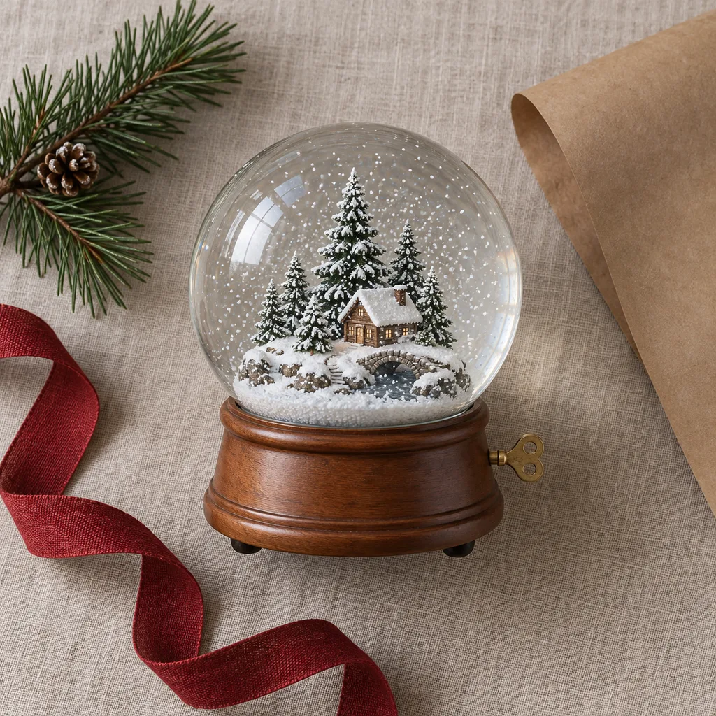 Representative photo-style image of musical snow globe — generated, not a specific product