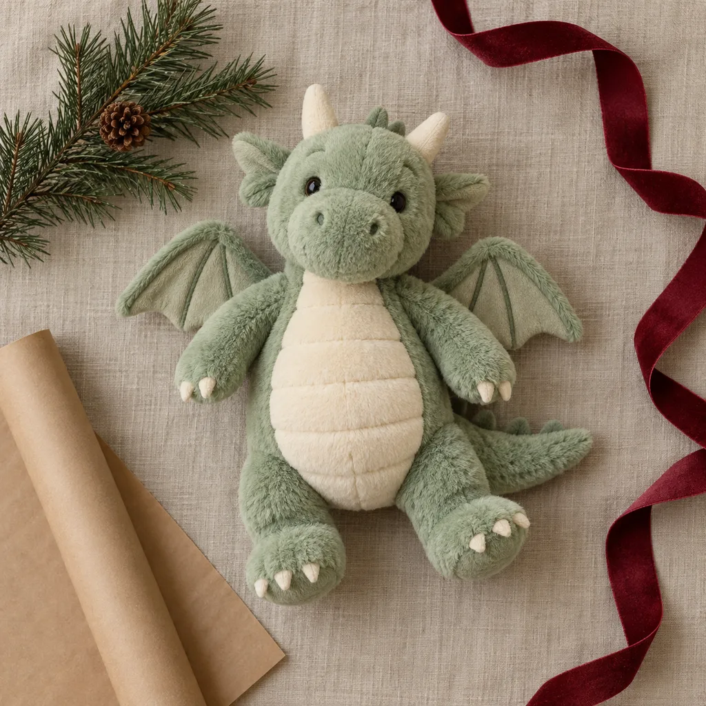 Representative photo-style image of mythical creature stuffed toy — generated, not a specific product