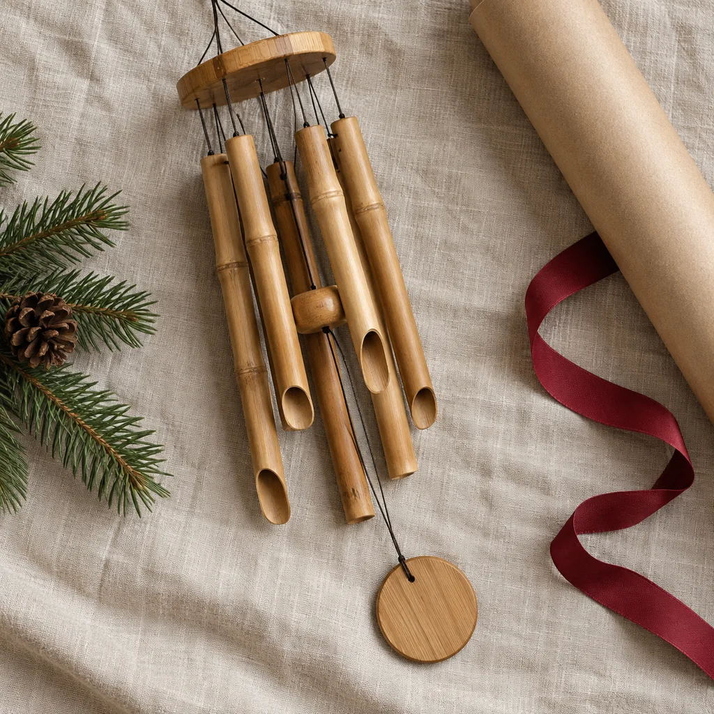 Representative photo-style image of natural bamboo wind chimes — generated, not a specific product