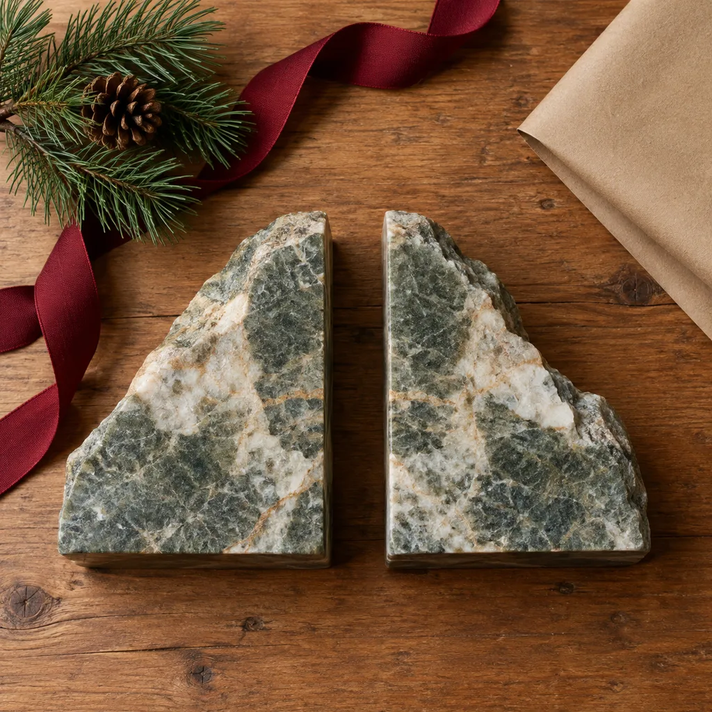 Representative photo-style image of natural stone bookends — generated, not a specific product