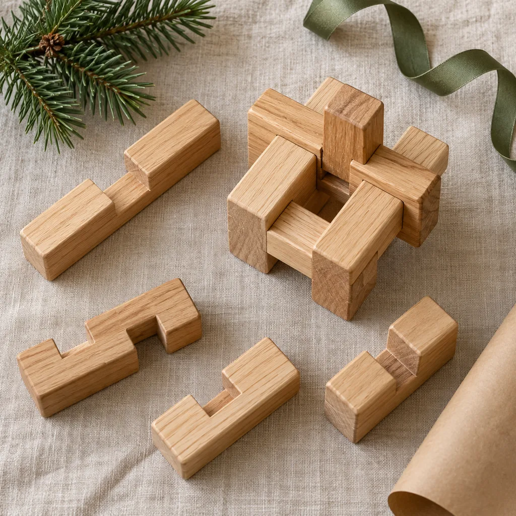 Representative photo-style image of natural wooden interlocking blocks — generated, not a specific product