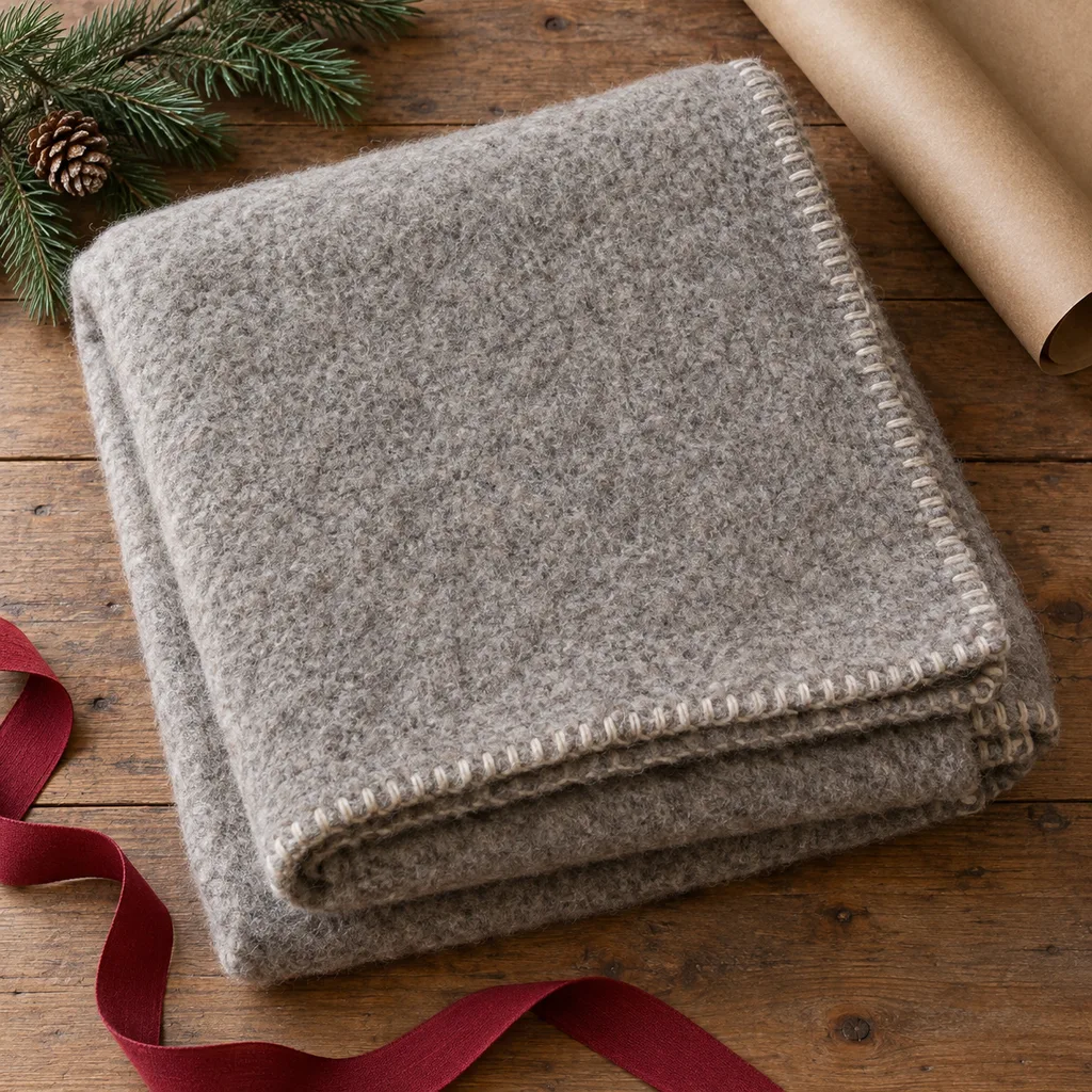 Representative photo-style image of natural wool utility blanket — generated, not a specific product