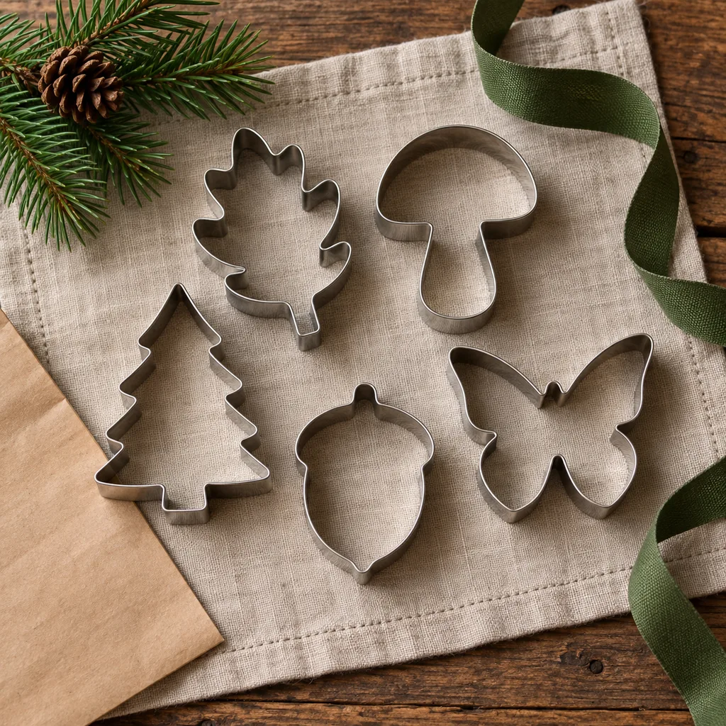 Representative photo-style image of nature-inspired cookie cutter collection — generated, not a specific product