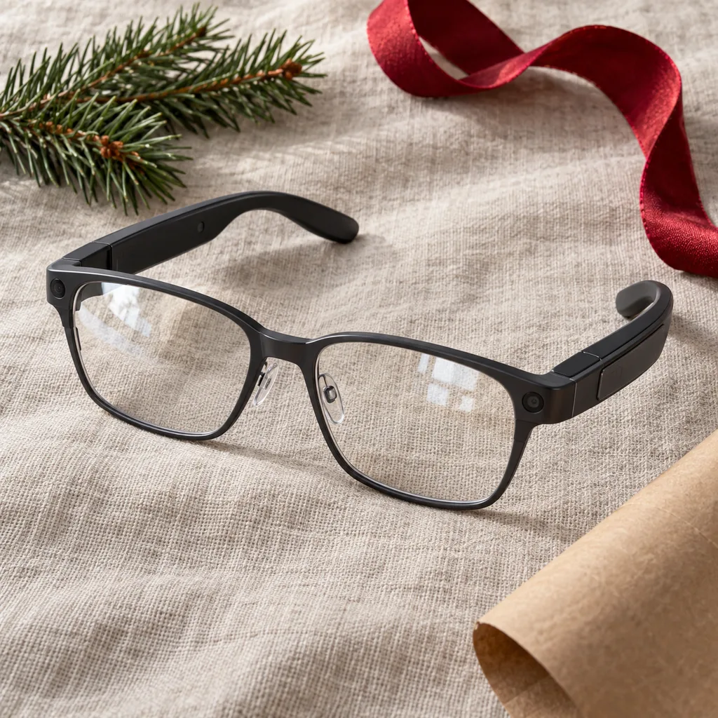 Representative photo-style image of navigation assistant smart glasses — generated, not a specific product