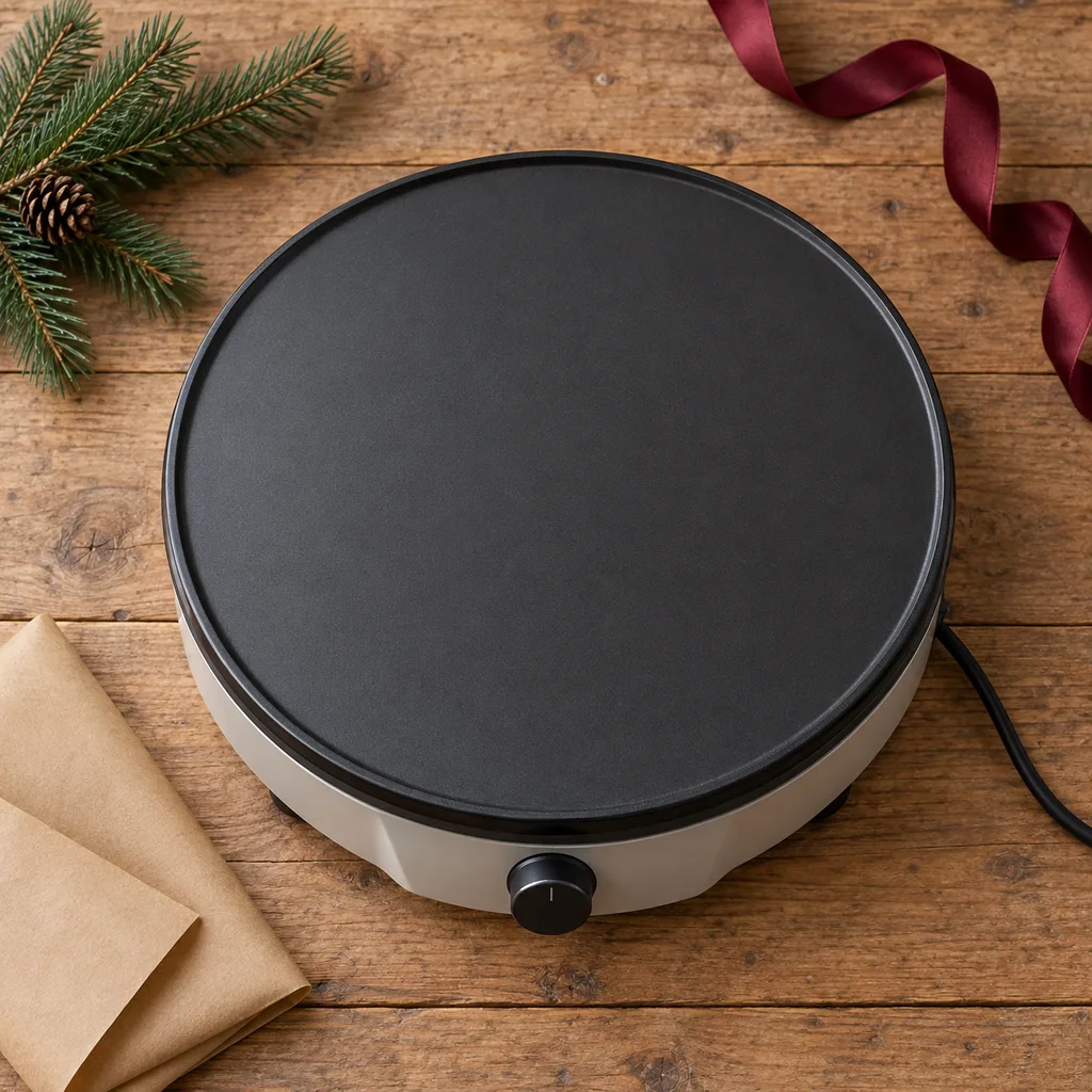 Representative photo-style image of non-stick electric crepe maker — generated, not a specific product