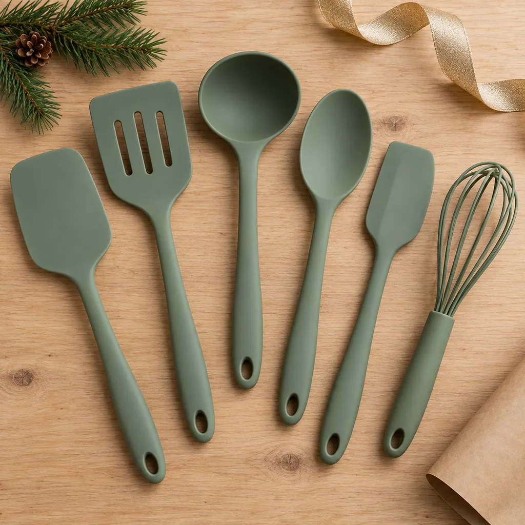 Representative photo-style image of non-stick silicone utensil collection — generated, not a specific product