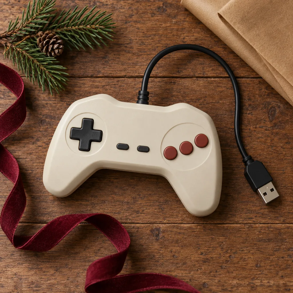 Representative photo-style image of nostalgic retro usb gamepad — generated, not a specific product