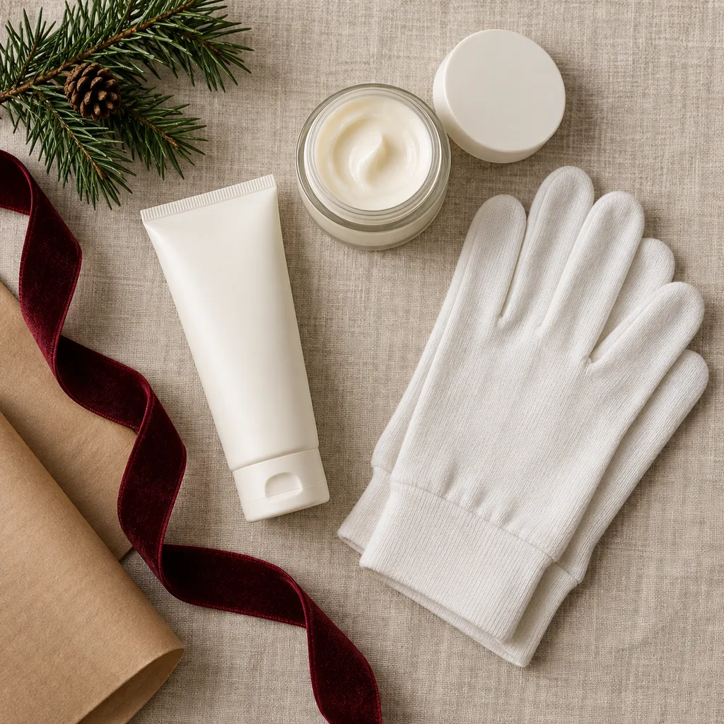 Representative photo-style image of nourishing hand care treatment kit — generated, not a specific product