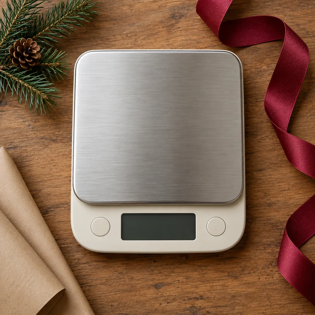 Representative photo-style image of nutritional information kitchen scale — generated, not a specific product