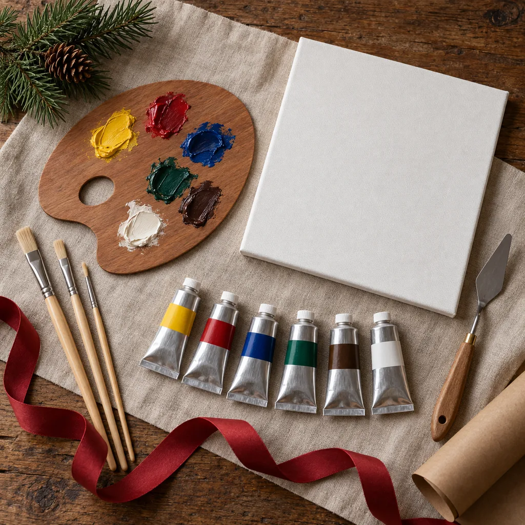 Representative photo-style image of oil painting starter kit — generated, not a specific product