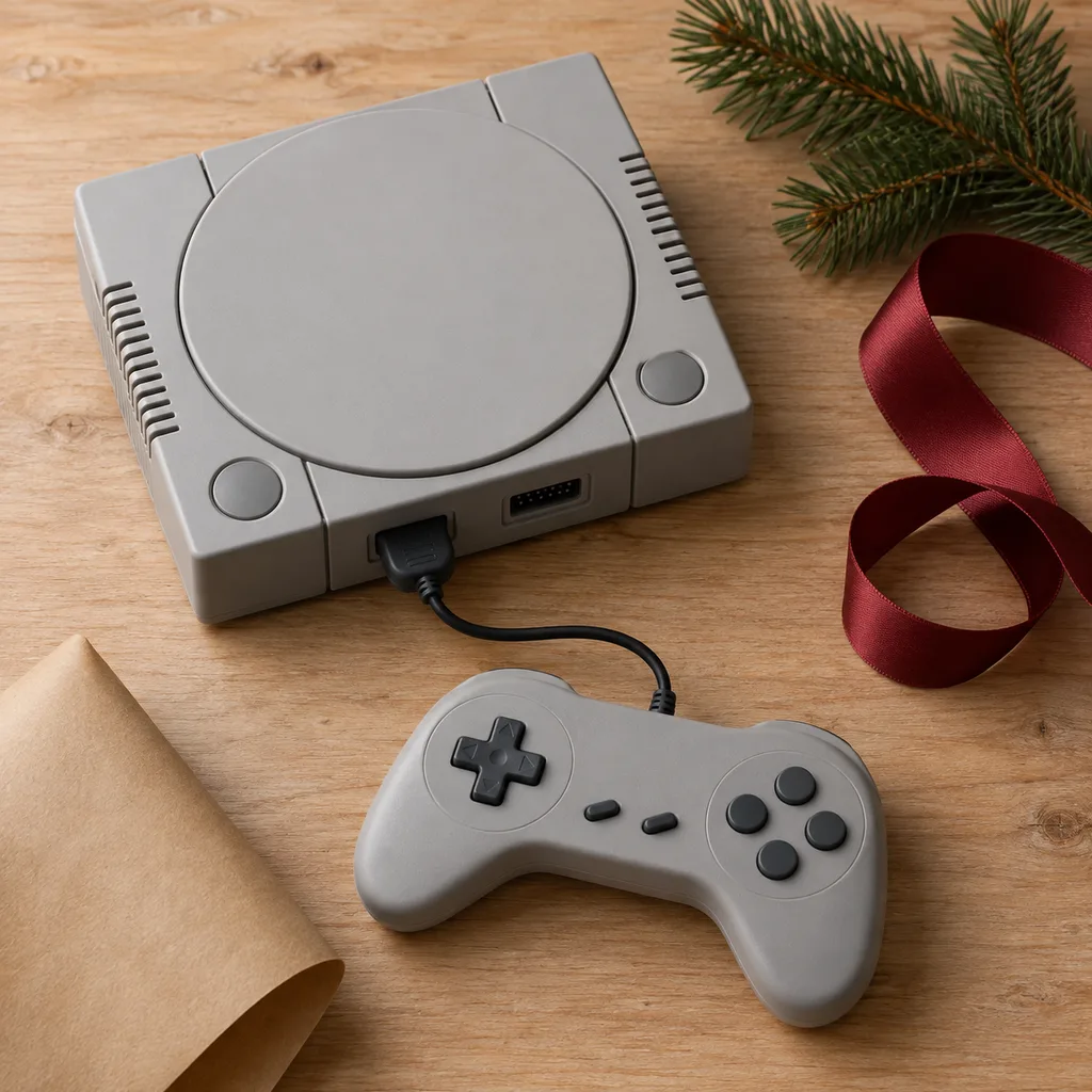 Representative photo-style image of open-platform retro gaming system — generated, not a specific product