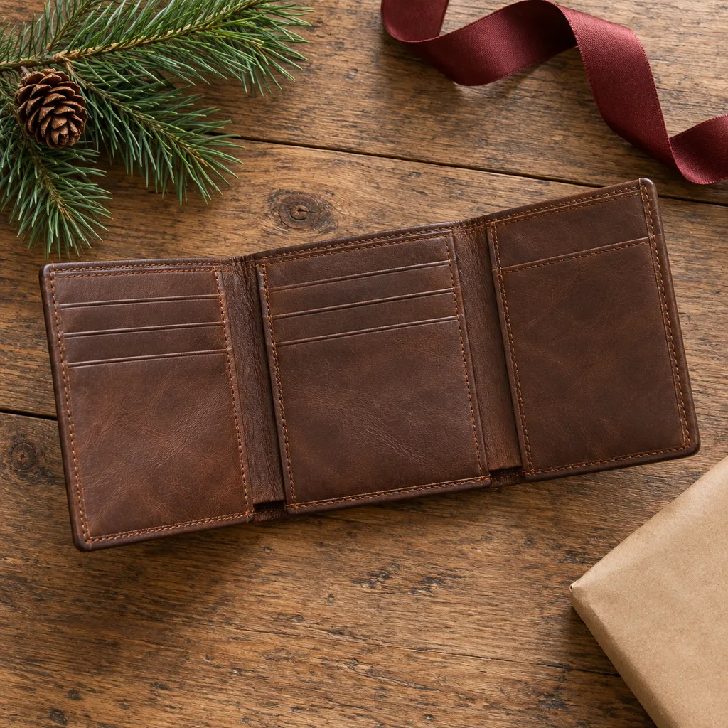 Representative photo-style image of trifold wallet — generated, not a specific product