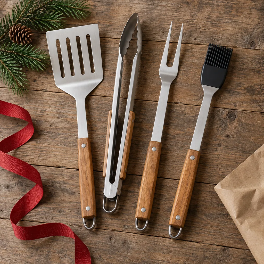 Representative photo-style image of outdoor grilling utensil set — generated, not a specific product