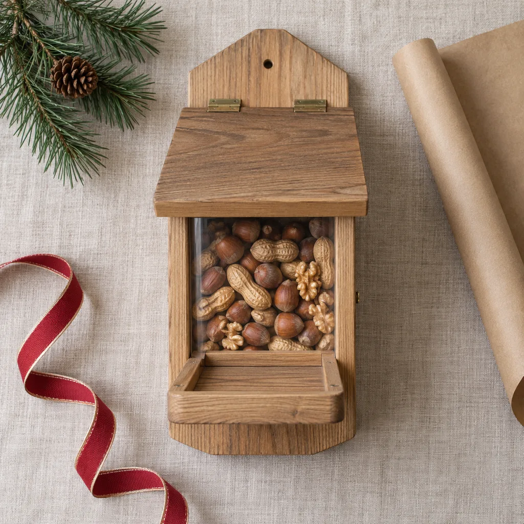 Representative photo-style image of outdoor squirrel feeding station — generated, not a specific product