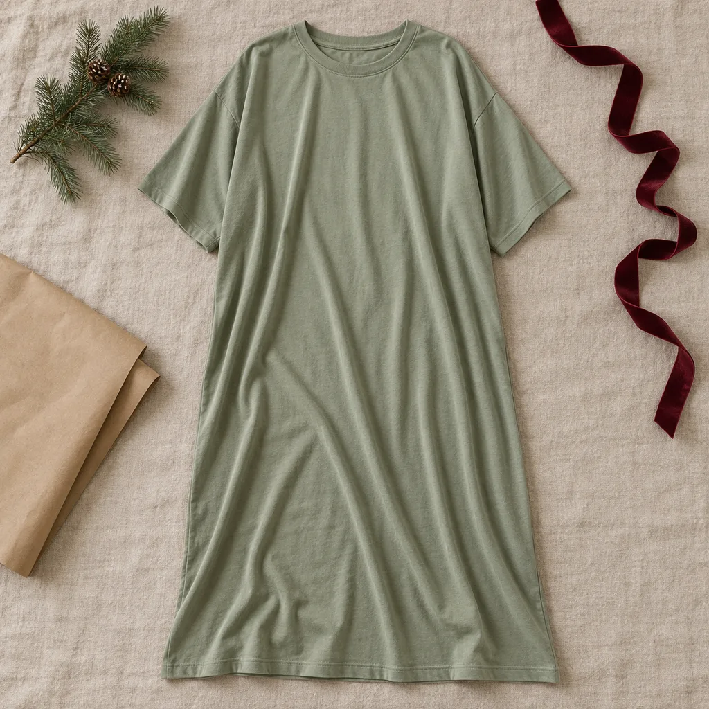 Representative photo-style image of oversized comfort t-shirt dress — generated, not a specific product