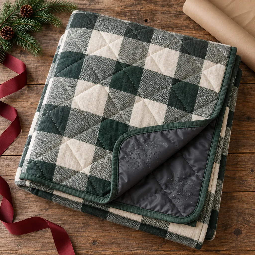 Representative photo-style image of oversized family outdoor blanket — generated, not a specific product
