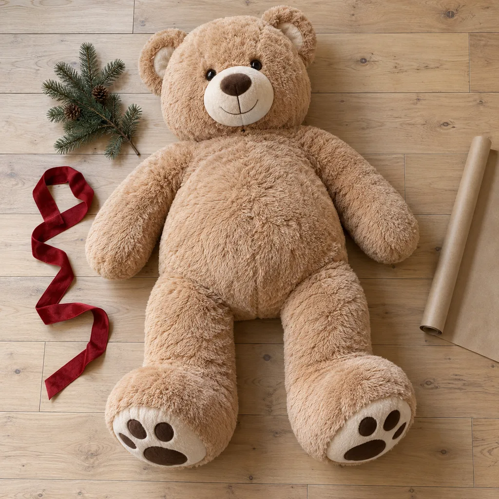Representative photo-style image of oversized floor stuffed animal — generated, not a specific product
