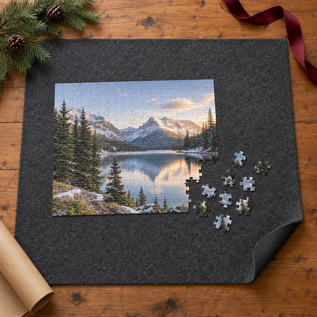Representative photo-style image of oversized non-slip felt puzzle mat — generated, not a specific product
