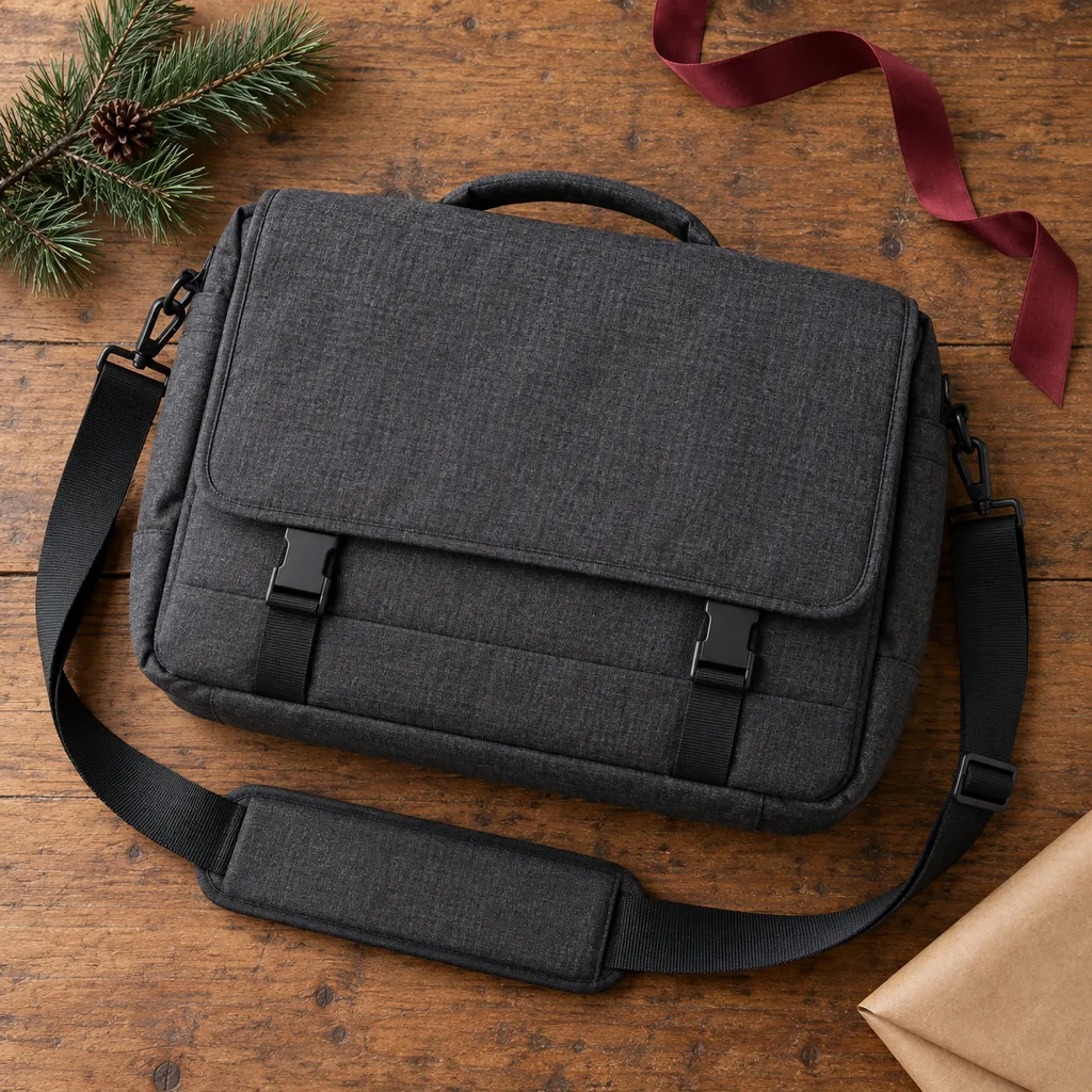 Representative photo-style image of padded laptop messenger bag — generated, not a specific product
