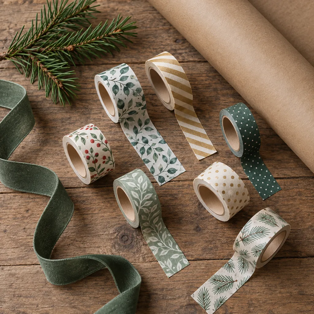 Representative photo-style image of patterned washi tape collection — generated, not a specific product