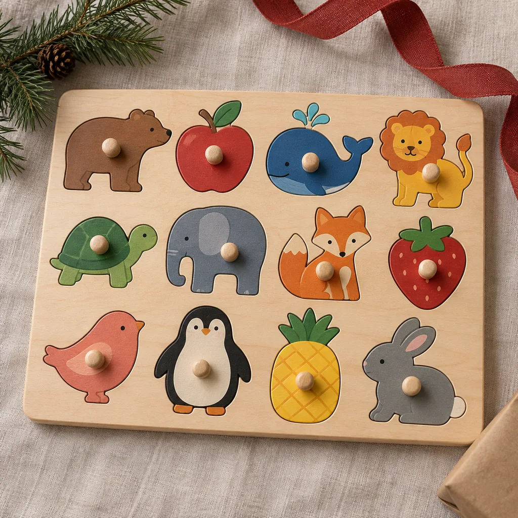 Representative photo-style image of pegged alphabet learning puzzle — generated, not a specific product