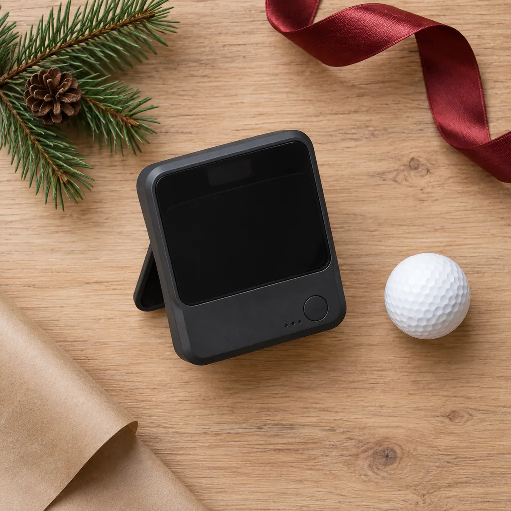 Representative photo-style image of personal golf shot launch monitor — generated, not a specific product