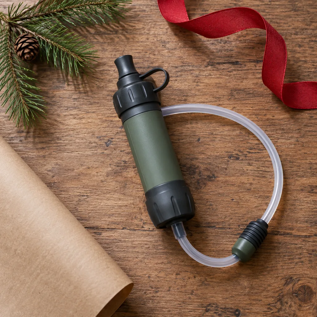 Representative photo-style image of portable water filter — generated, not a specific product
