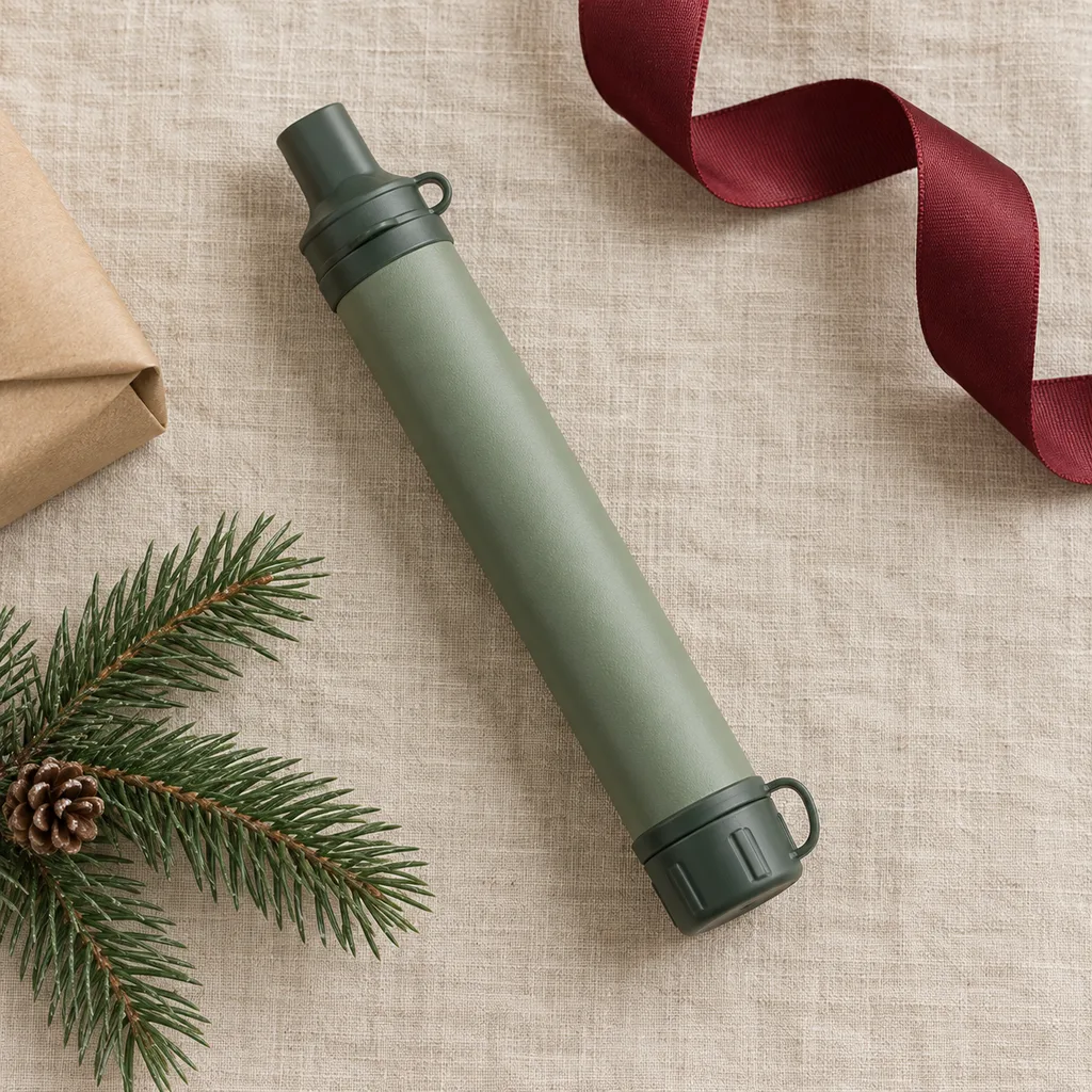 Representative photo-style image of personal water filter straw — generated, not a specific product
