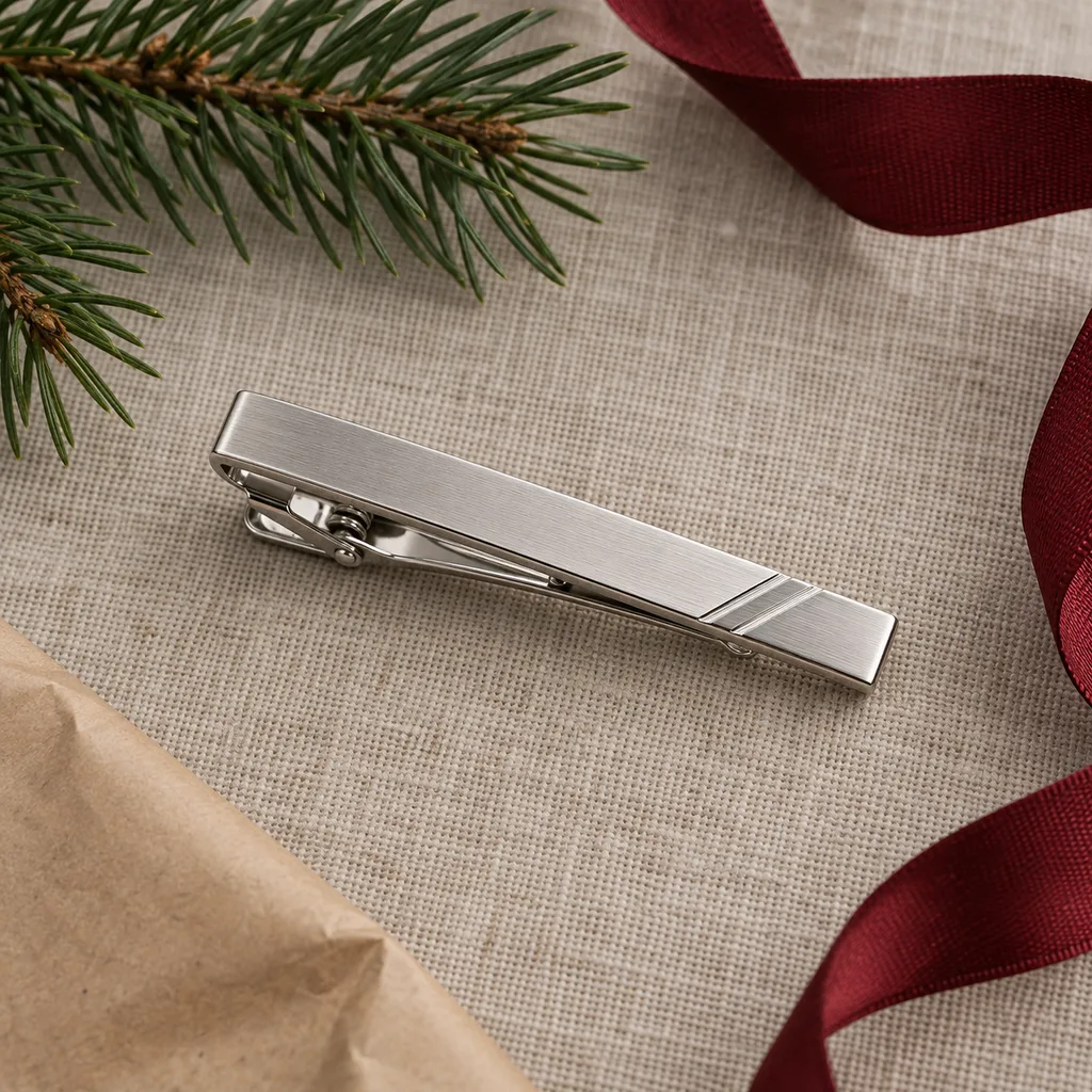 Representative photo-style image of personalized tie clip — generated, not a specific product