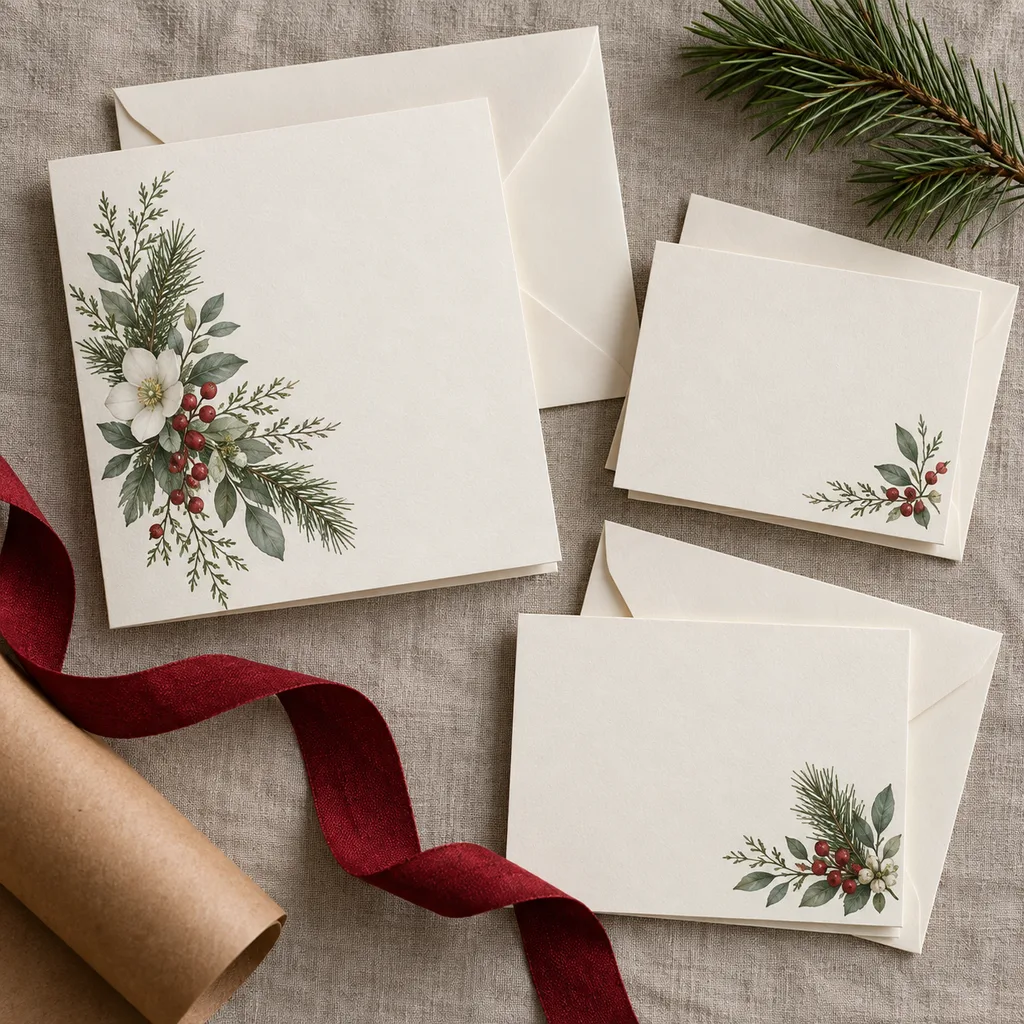 Representative photo-style image of personalized stationery set — generated, not a specific product