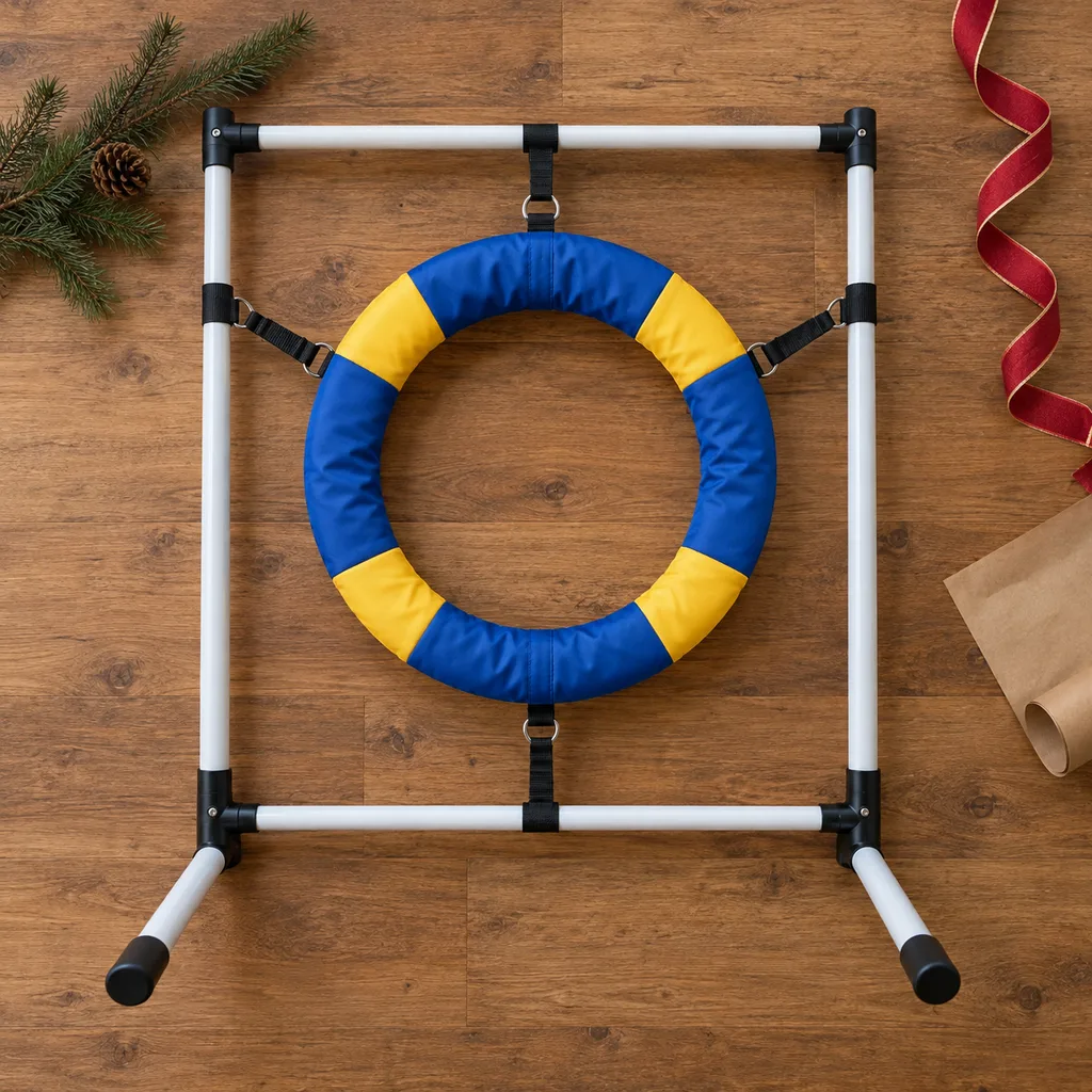 Representative photo-style image of pet agility tire jump — generated, not a specific product