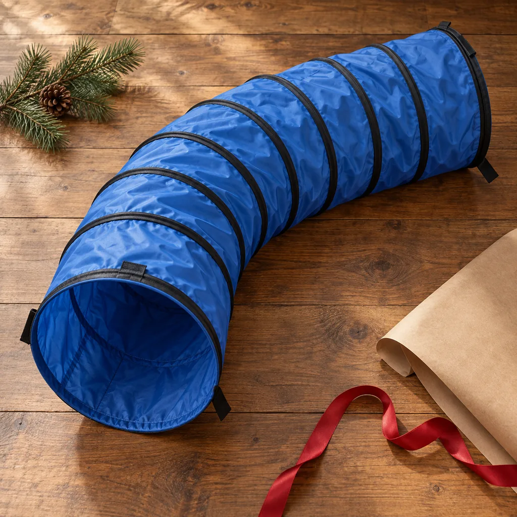 Representative photo-style image of pet agility training tunnel — generated, not a specific product