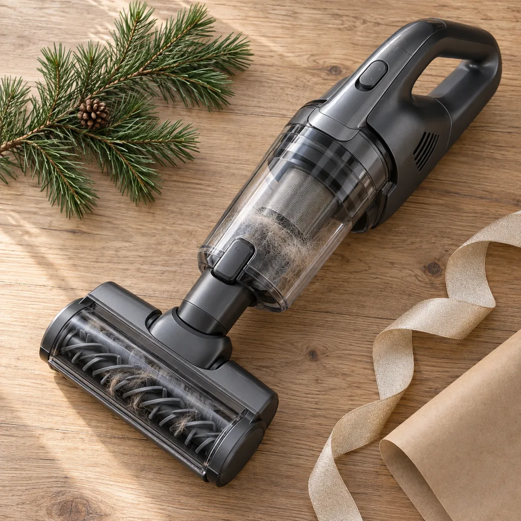 Representative photo-style image of pet hair specialized vacuum — generated, not a specific product