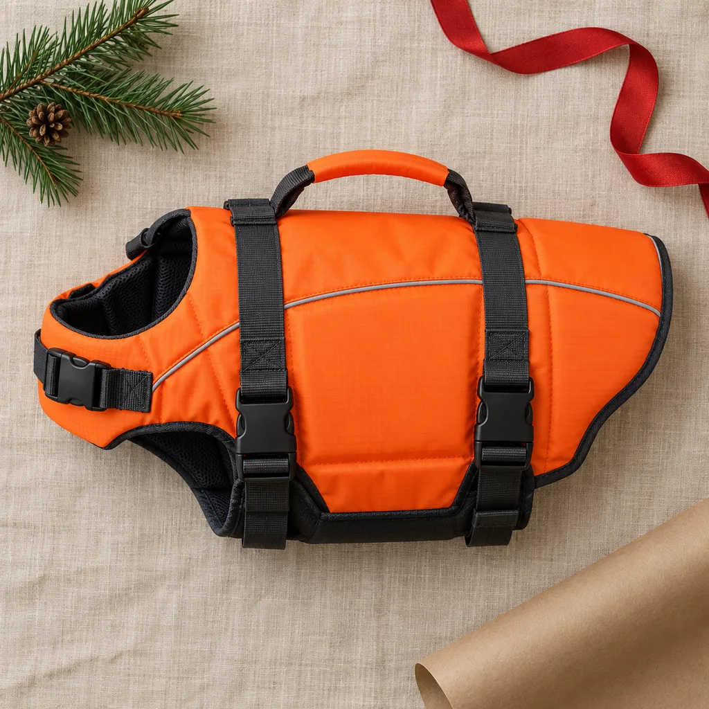 Representative photo-style image of pet water safety vest — generated, not a specific product