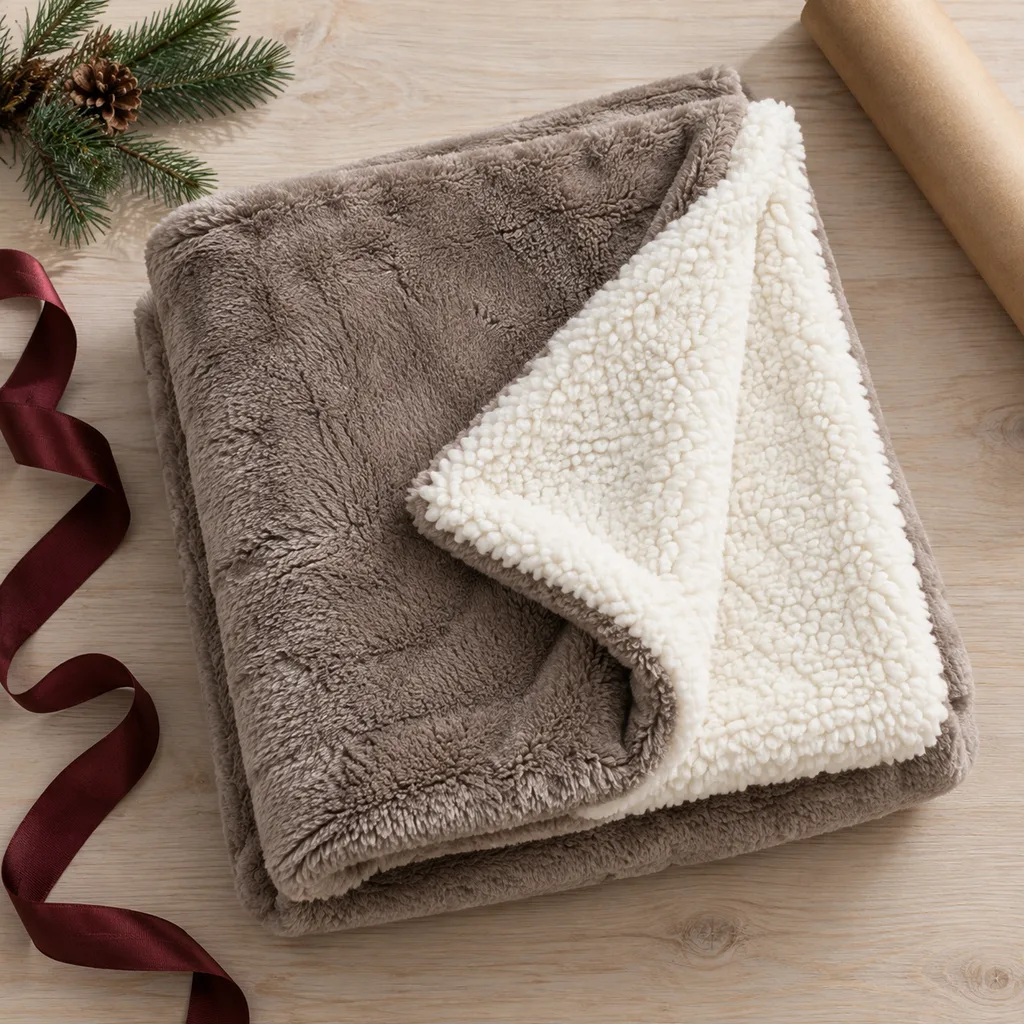 Representative photo-style image of plush sherpa reversible throw — generated, not a specific product