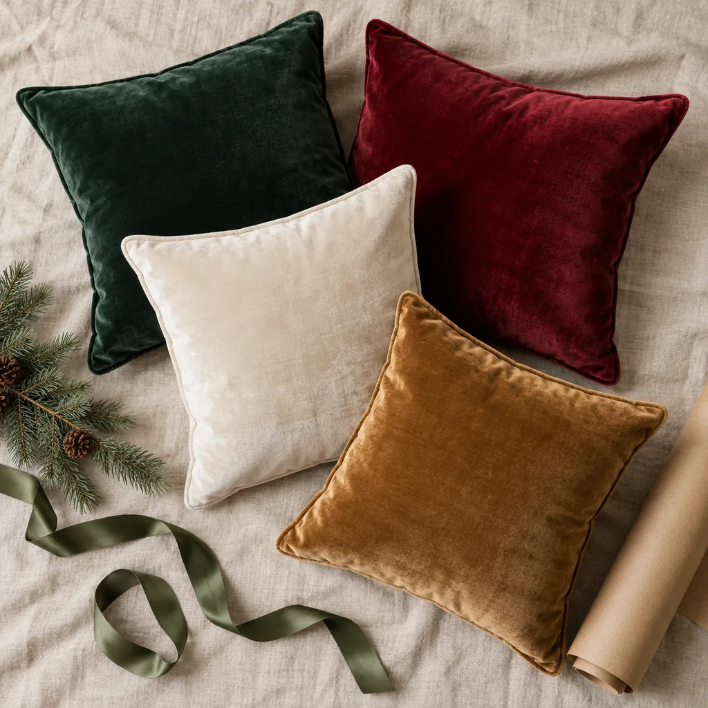 Representative photo-style image of plush velvet accent throw pillows — generated, not a specific product