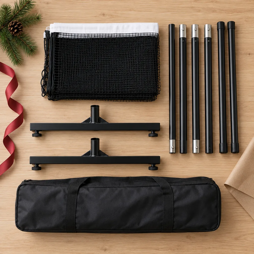 Representative photo-style image of portable badminton net system — generated, not a specific product
