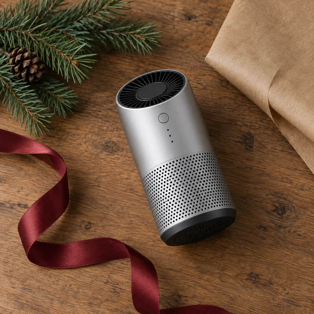 Representative photo-style image of portable car air purifier — generated, not a specific product