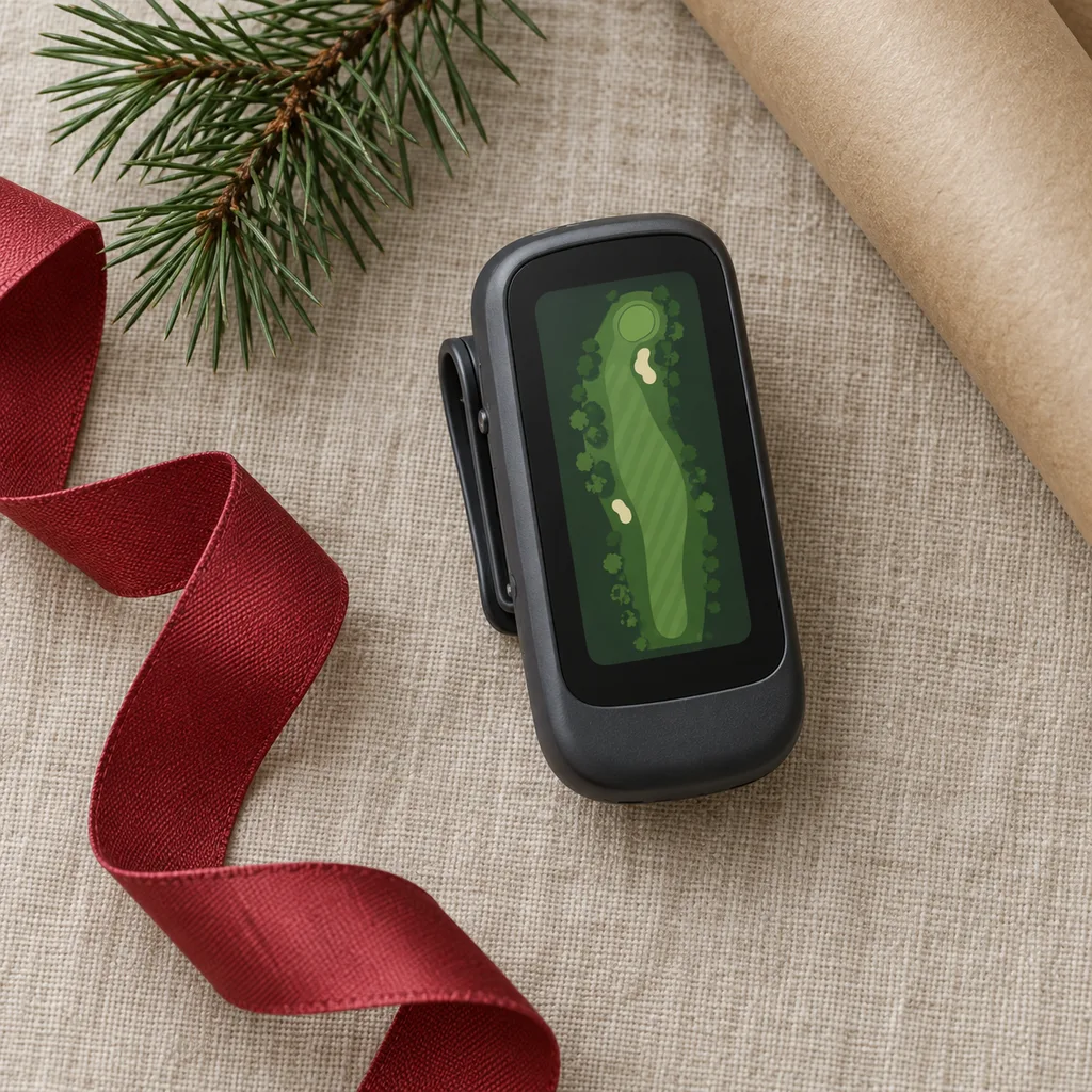 Representative photo-style image of portable clip-on golf gps — generated, not a specific product