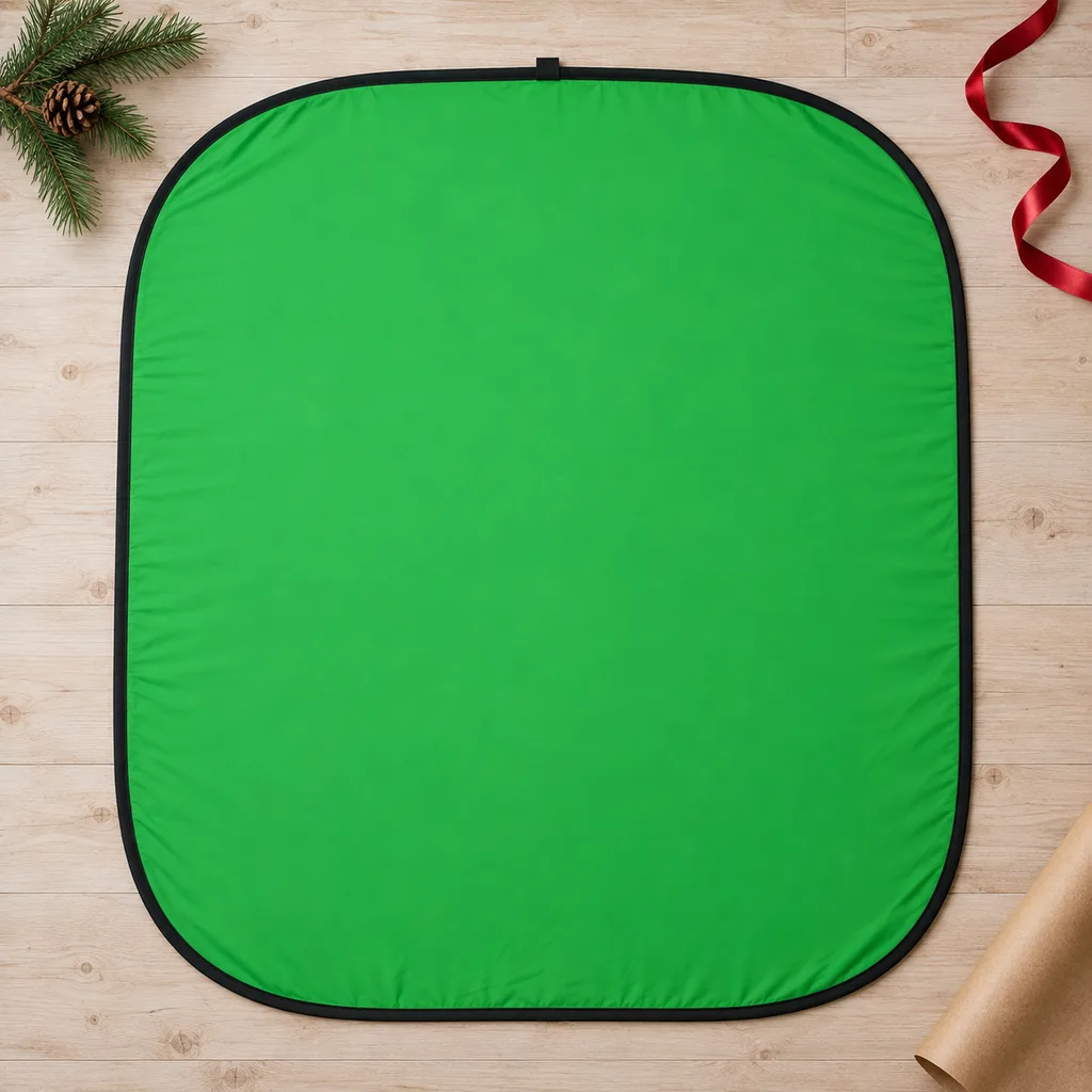 Representative photo-style image of portable collapsible green screen — generated, not a specific product