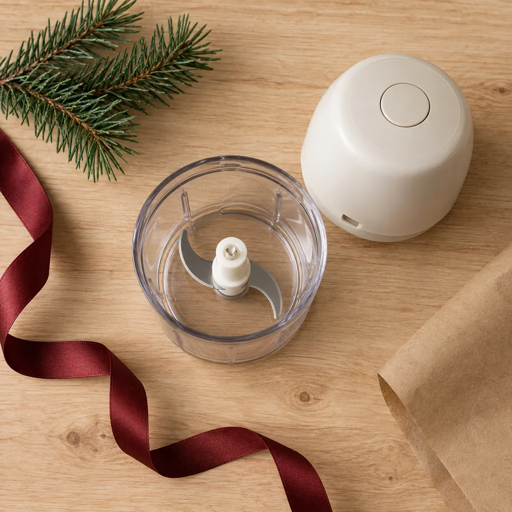 Representative photo-style image of portable cordless food chopper — generated, not a specific product