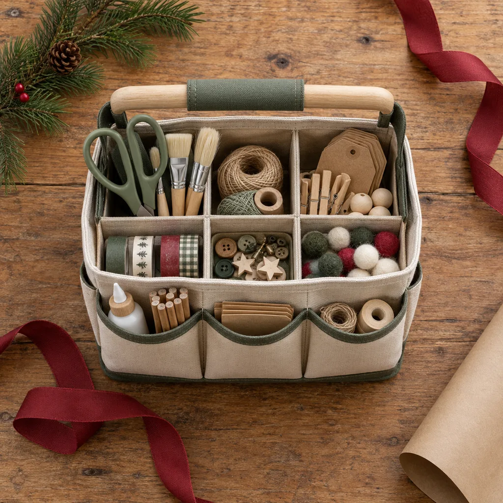 Representative photo-style image of portable craft tool caddy — generated, not a specific product