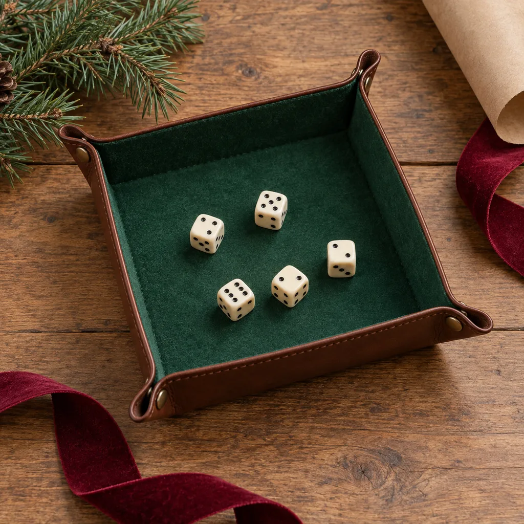 Representative photo-style image of portable dice rolling tray — generated, not a specific product