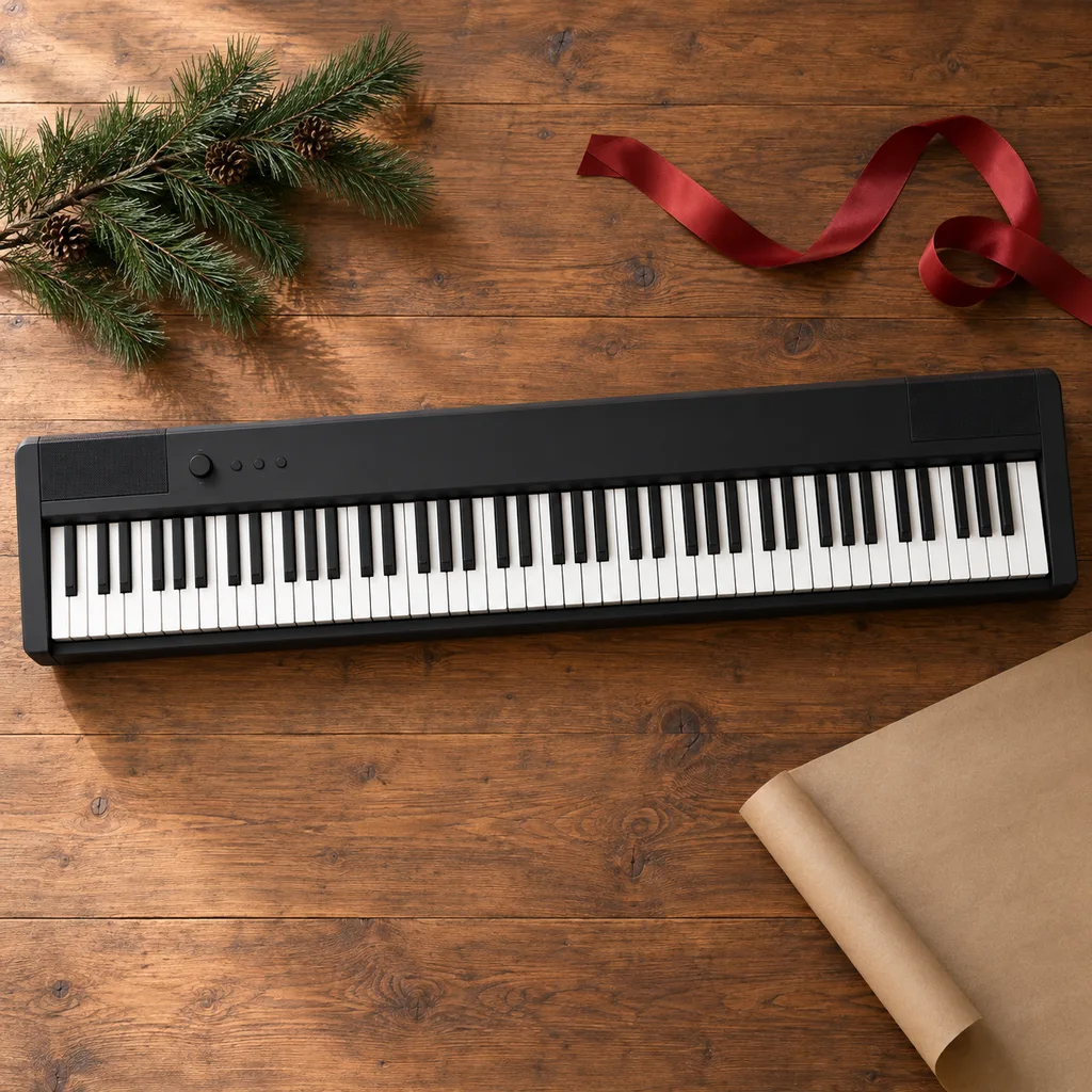 Representative photo-style image of portable digital piano keyboard — generated, not a specific product