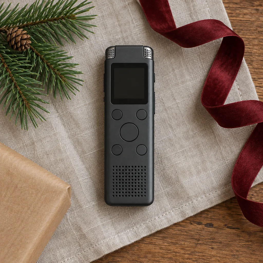 Representative photo-style image of portable digital voice recorder — generated, not a specific product