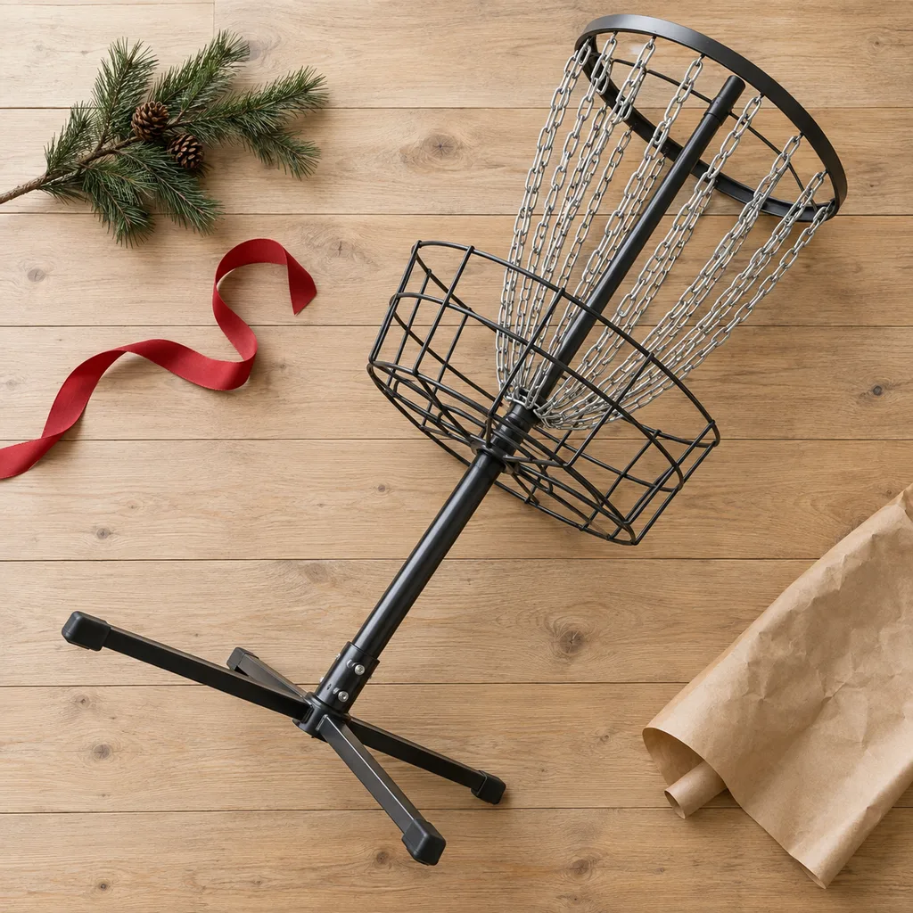 Representative photo-style image of portable disc golf target — generated, not a specific product