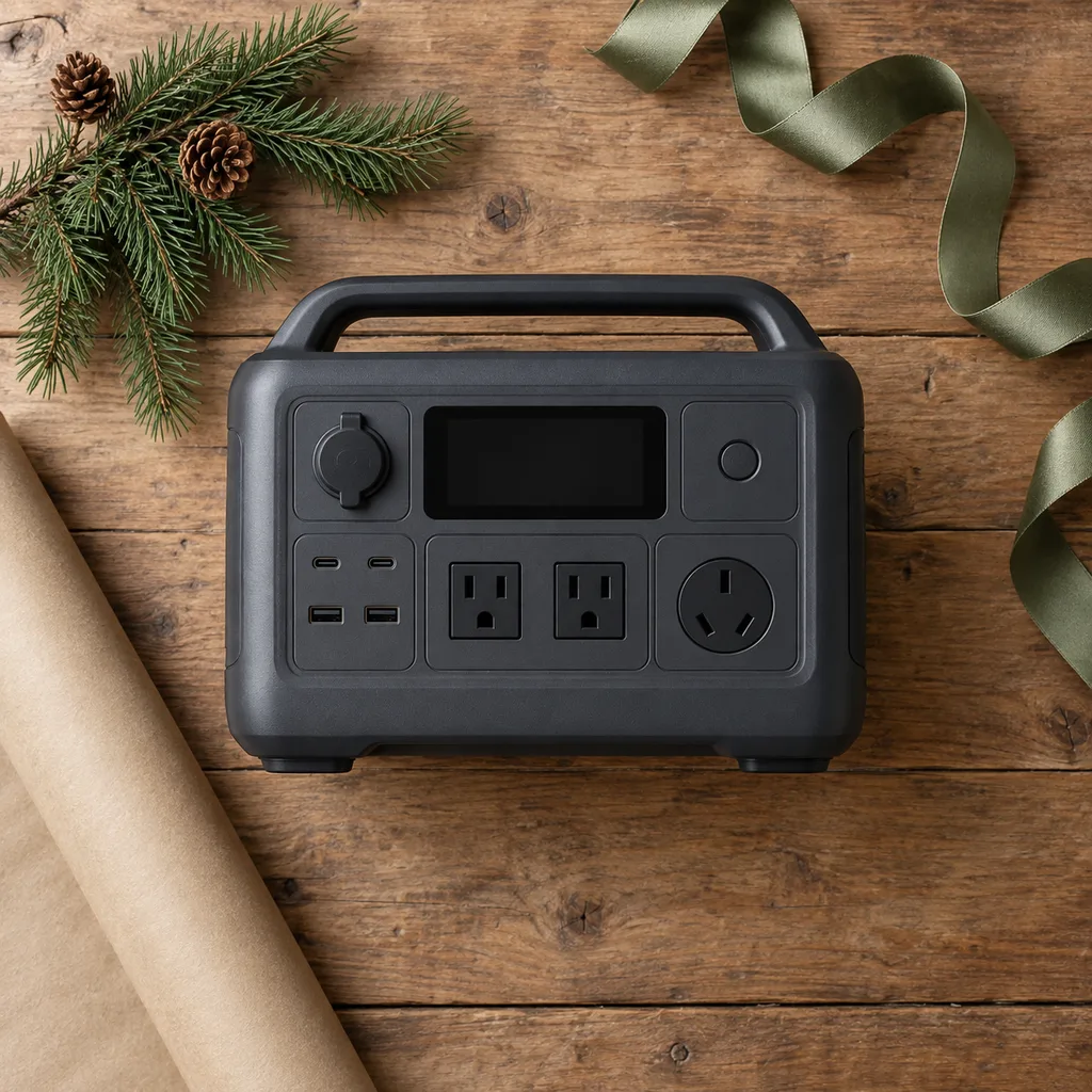 Representative photo-style image of portable emergency power station — generated, not a specific product