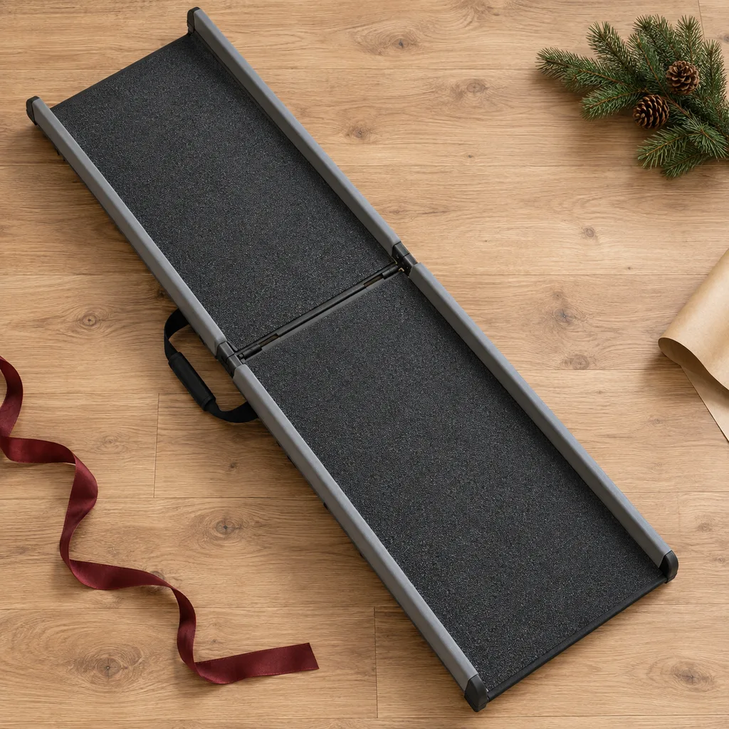 Representative photo-style image of portable folding pet ramp — generated, not a specific product