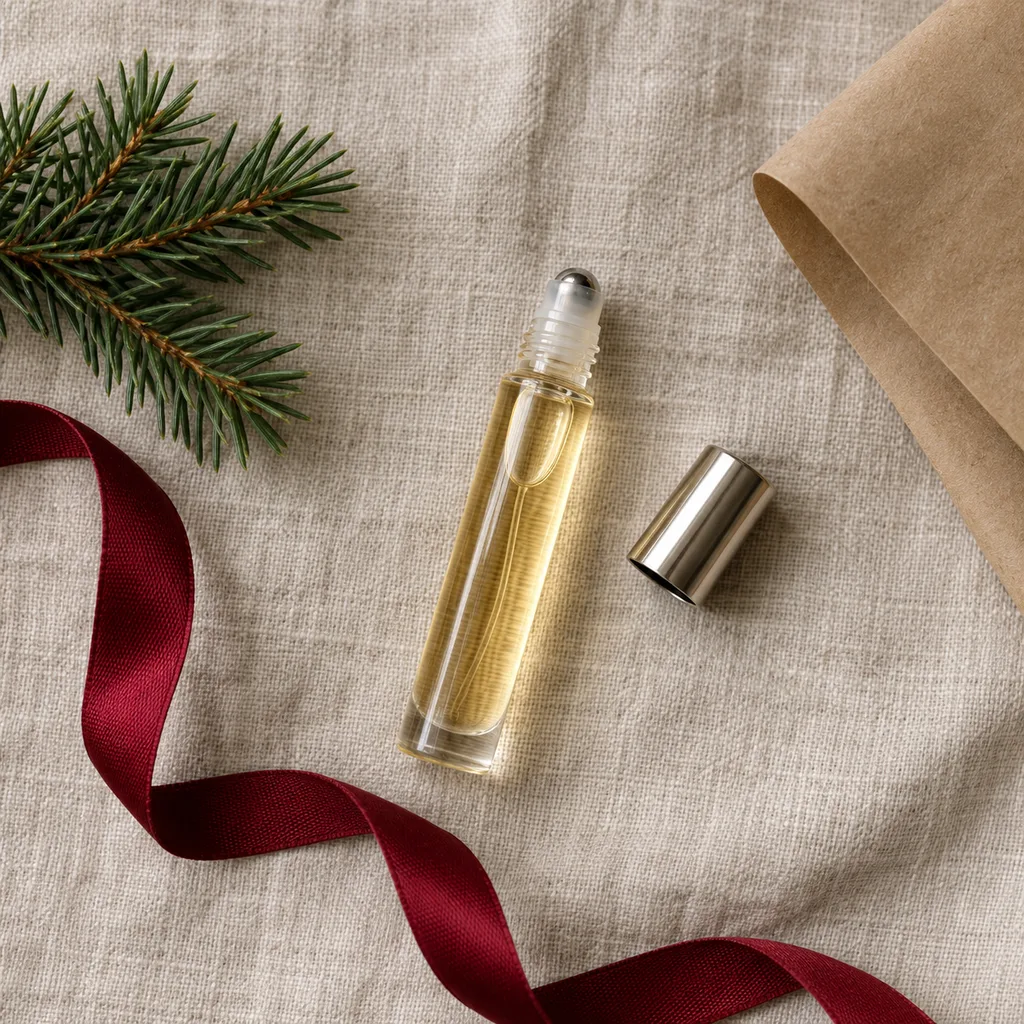 Representative photo-style image of portable fragrance rollerball — generated, not a specific product