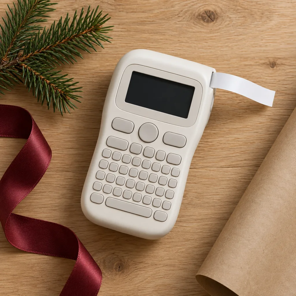 Representative photo-style image of portable handheld label maker — generated, not a specific product
